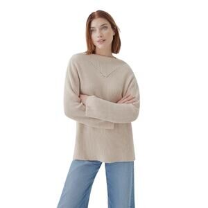Pact Fisherman Beige Knit Tunic Organic Cotton Sweater